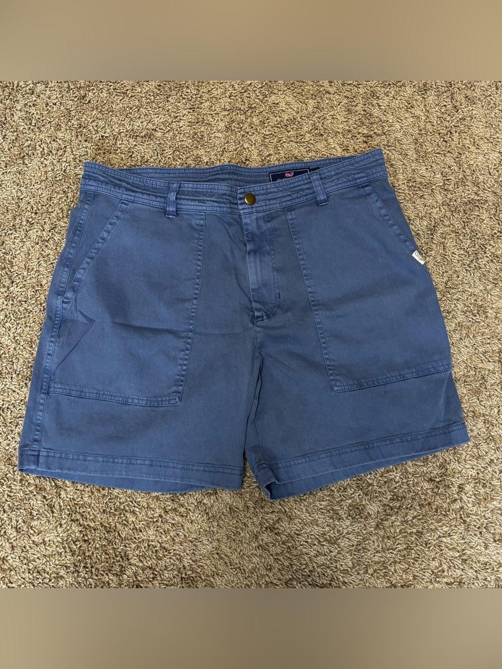 Vineyard Vines Navy Patch-Pocket Cargo Shorts men 33 blue zip/snap close EUC